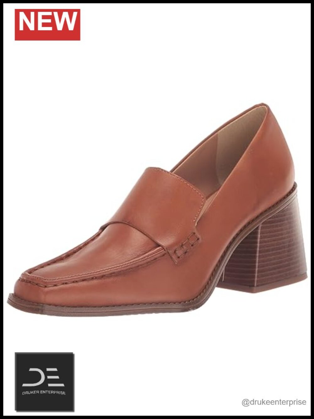 Vince Camuto Segellis Leather Stacked Heel Loafers Slip-On Square Toe